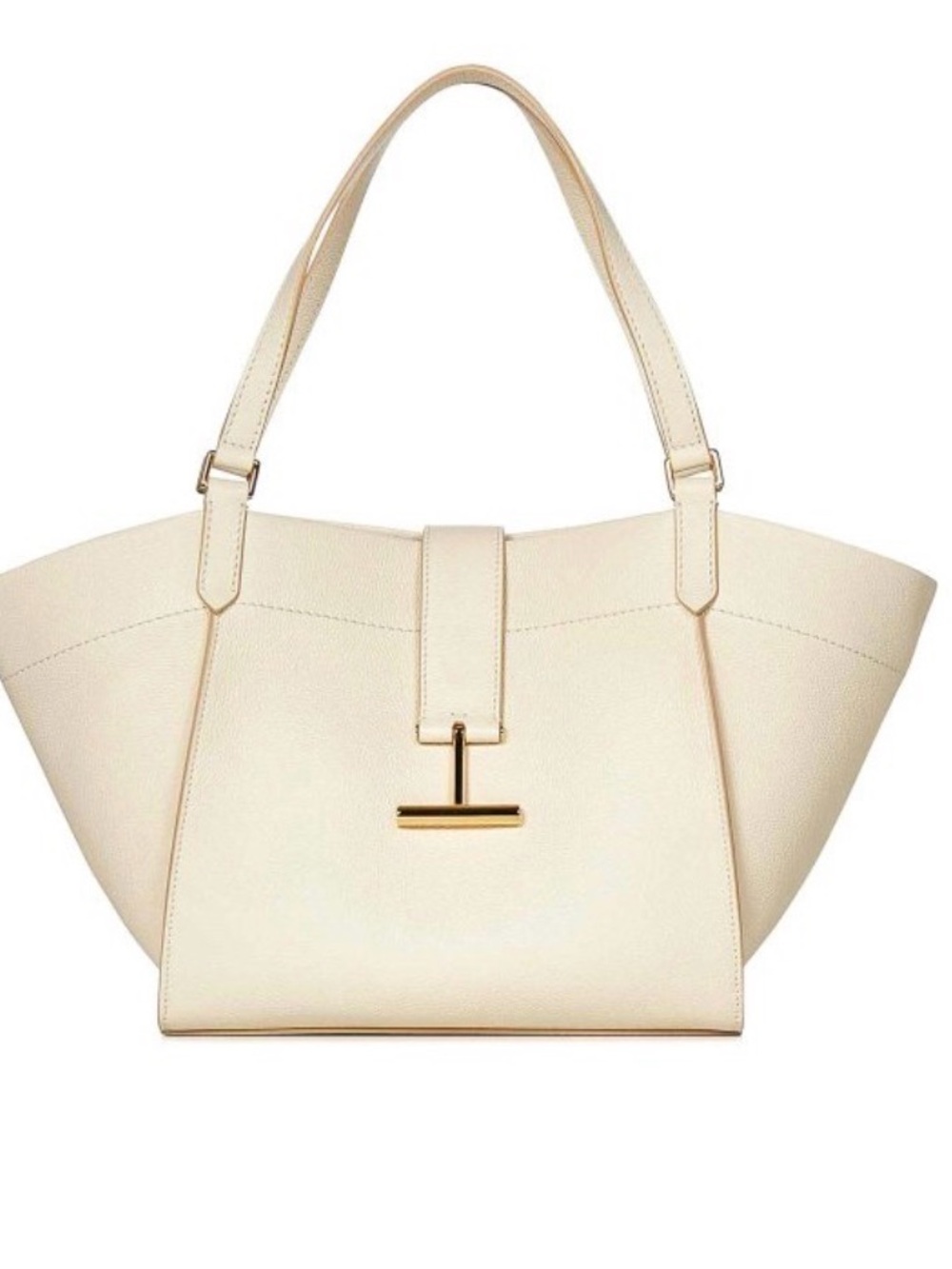 TOM FORD Cream Structured Tote Handbag with Gold Accent